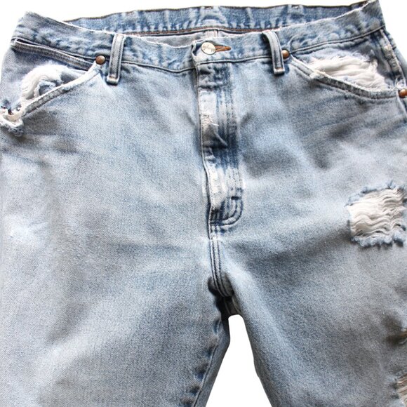 Wrangler Boyfriend Jeans 36x34 Organic Distressed Ripped Worn Blue Denim Destroy - Picture 6 of 10